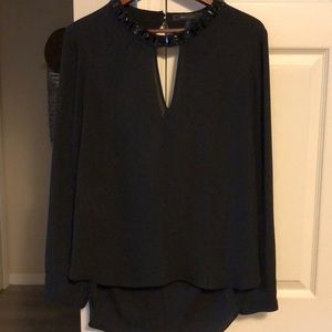 BCBG black open back blouse